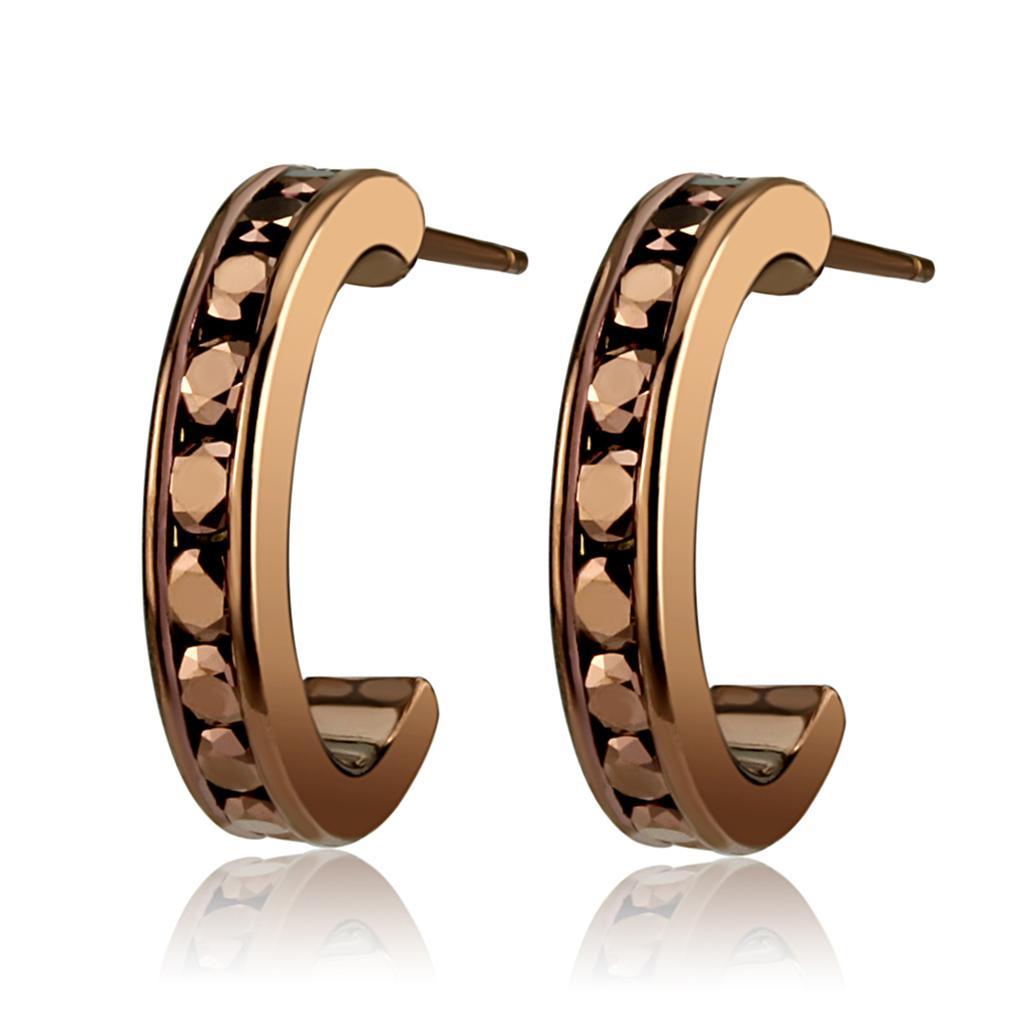 JCE1140 IP Coffee light Brass Earrings with Top Grade Crystal  in Light Coffee