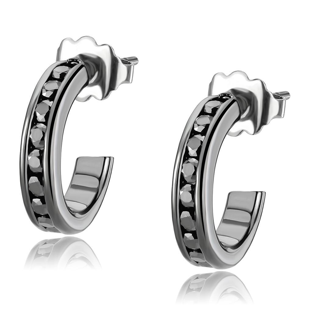 JCE1141 IP Light Black  (IP Gun) Brass Earrings with Top Grade Crystal  in Light Gray