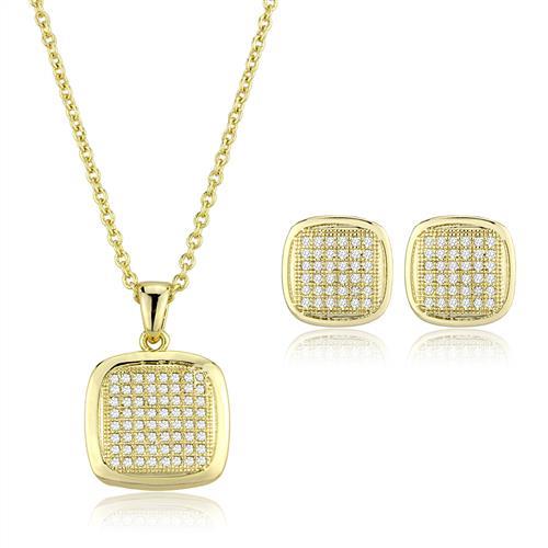 JCE1269-18 Gold Brass Jewelry Sets with AAA Grade CZ  in Clear-18"