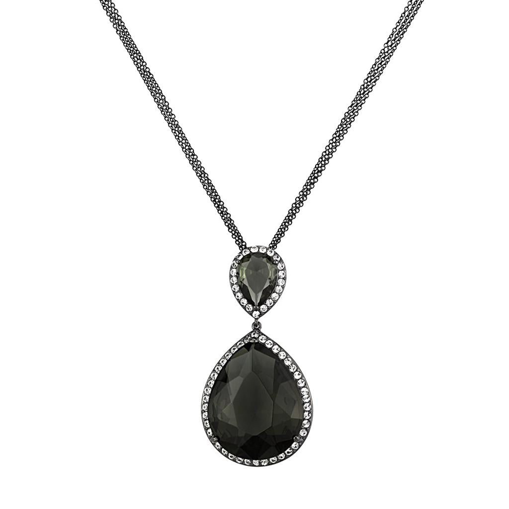 JCE3847-16+3 TIN Cobalt Black Brass Chain Pendant with Synthetic Synthetic Glass in Black Diamond-16"+3"