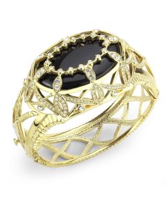 JCE4349-6.75 Gold Brass Bangle with Synthetic  in Jet-6.75"