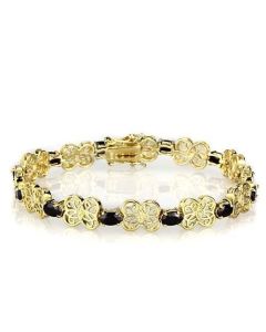 JCES602-8 Gold 925 Sterling Silver Bracelet with AAA Grade CZ  in Jet-8"