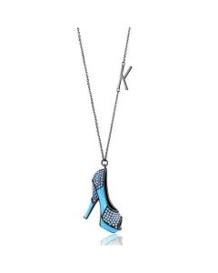 JCE2704-24 IP Light Black  (IP Gun) Stainless Steel Chain Pendant with Top Grade Crystal  in Aquamarine-24"
