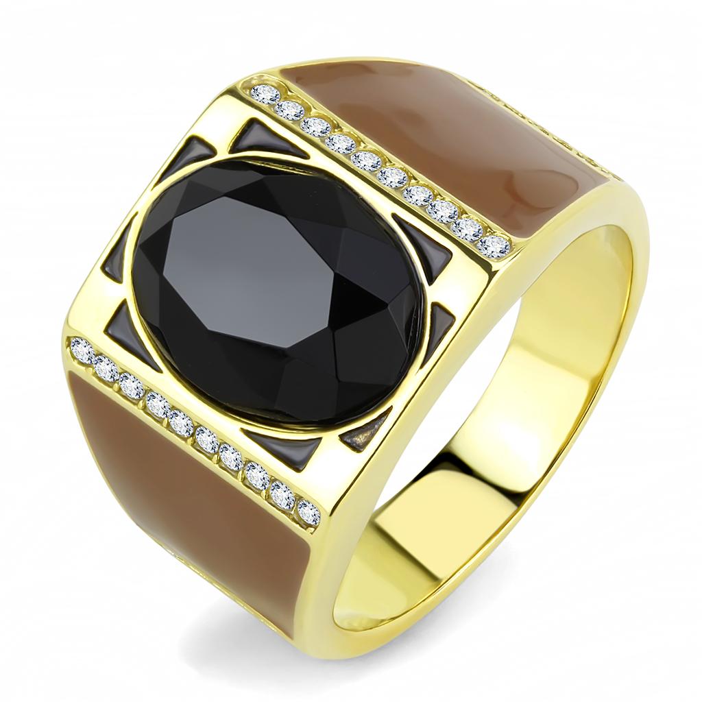 JCE3465-11 IP Gold(Ion Plating) Stainless Steel Ring with Synthetic Onyx in Jet-11