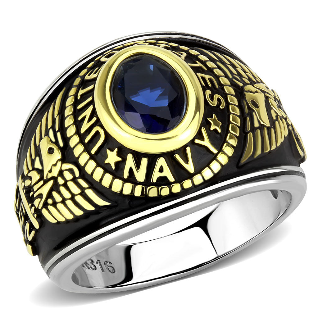 JCE3726-11 Two-Tone IP Gold (Ion Plating) Stainless Steel Ring with Synthetic Synthetic Glass in Montana-11