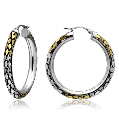 JCE430 Gold+Rhodium Stainless Steel Earrings with No Stone