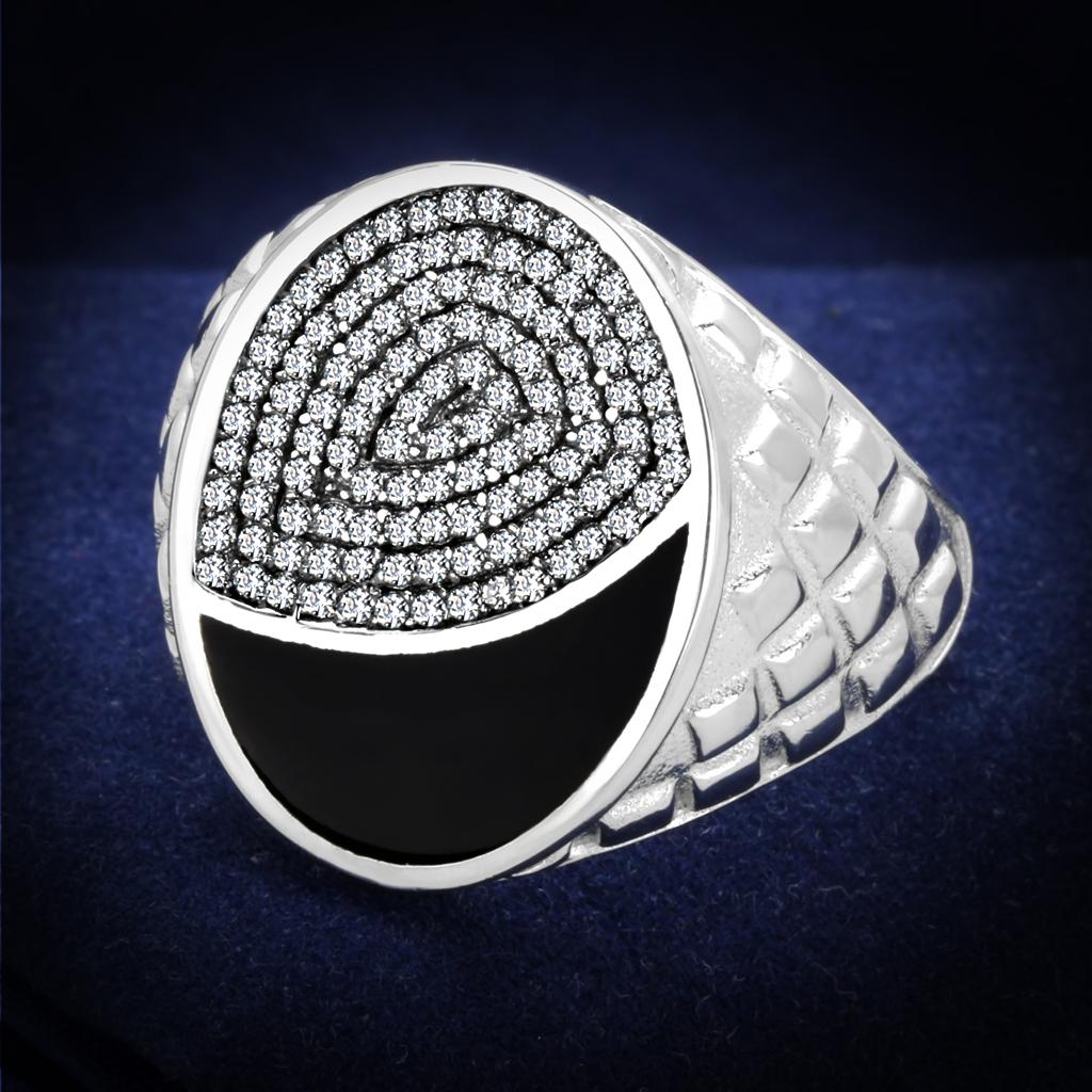 JCE216-11 Rhodium 925 Sterling Silver Ring with AAA Grade CZ  in Clear-11