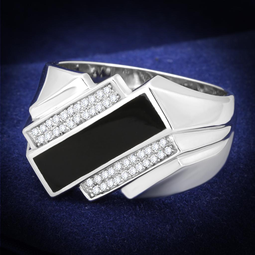 JCE218-10 Rhodium 925 Sterling Silver Ring with AAA Grade CZ  in Clear-10