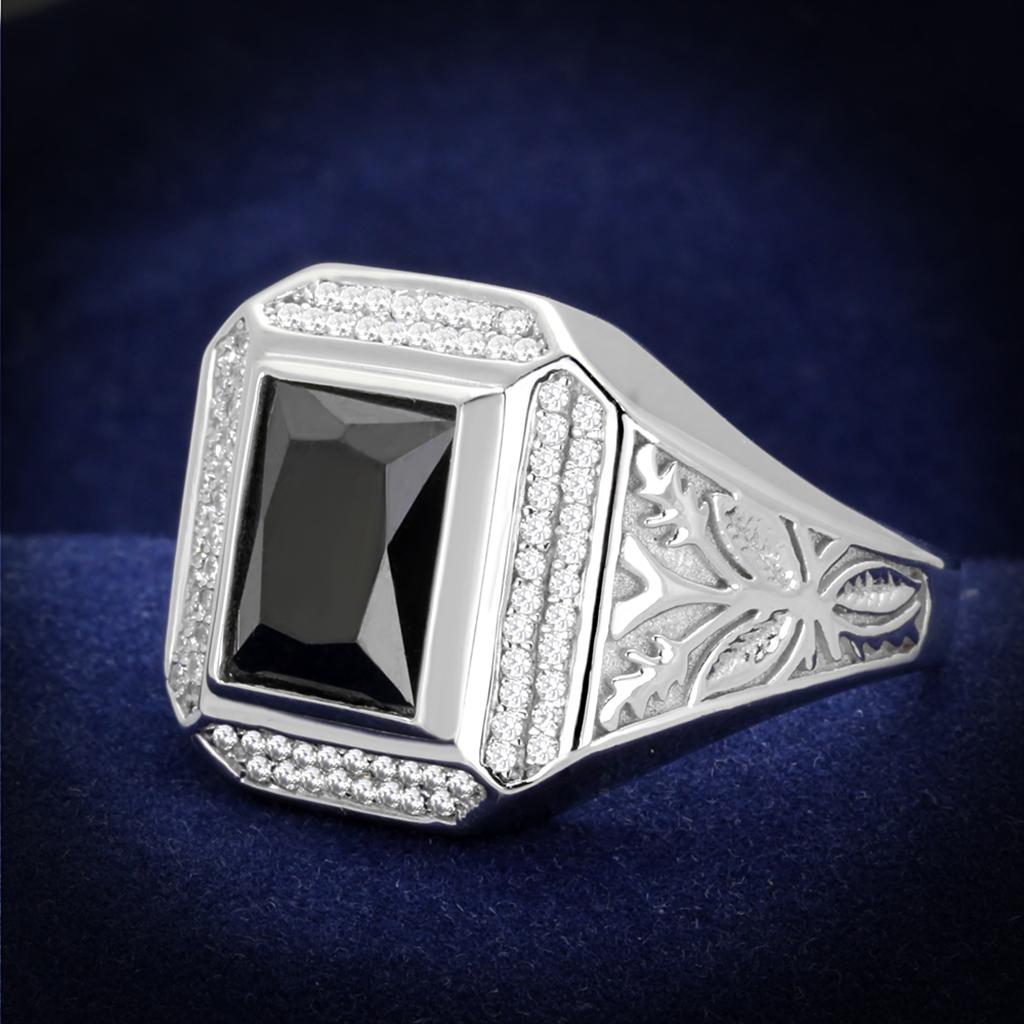 JCE224-10 Rhodium 925 Sterling Silver Ring with AAA Grade CZ  in Black Diamond-10
