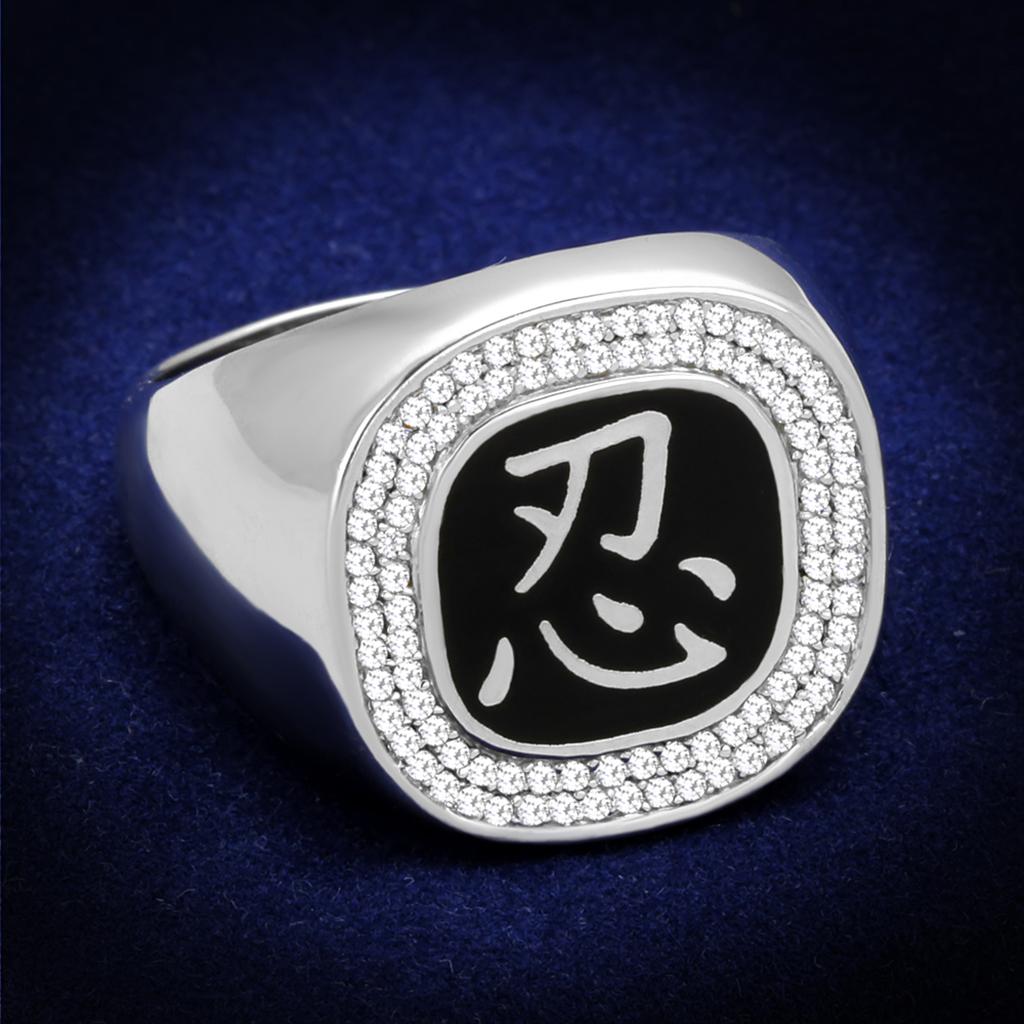 JCE225-11 Rhodium 925 Sterling Silver Ring with AAA Grade CZ  in Clear-11