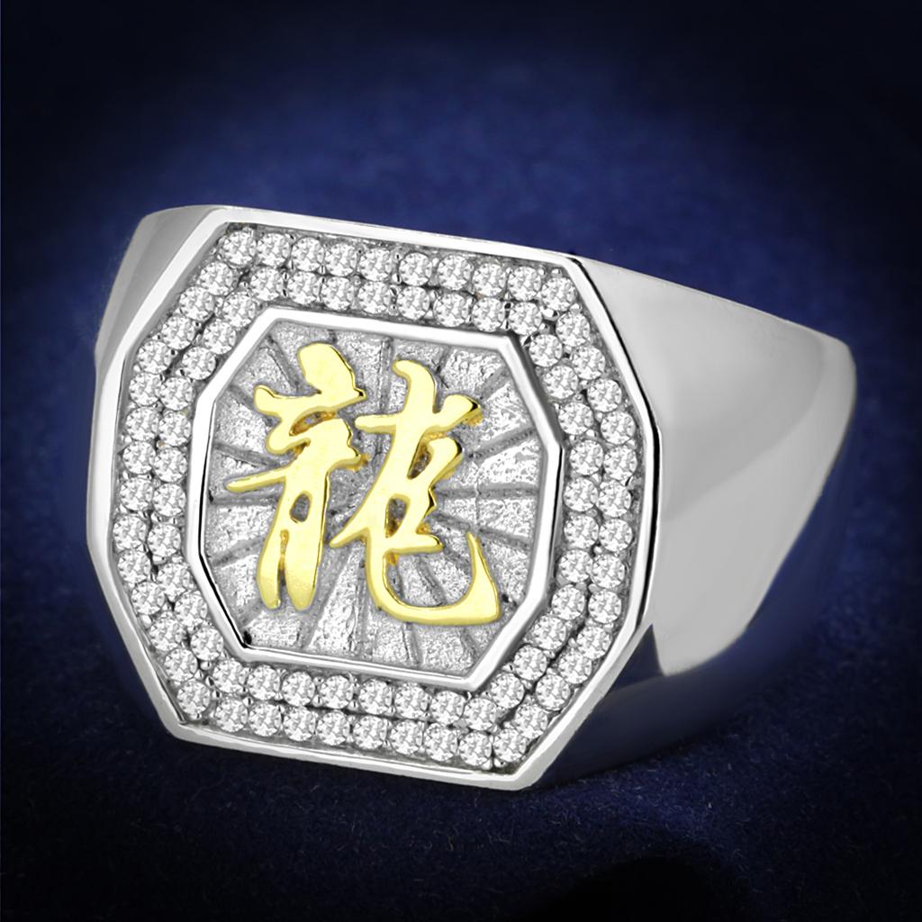 JCE246-11 Reverse Two-Tone 925 Sterling Silver Ring with AAA Grade CZ  in Clear-11