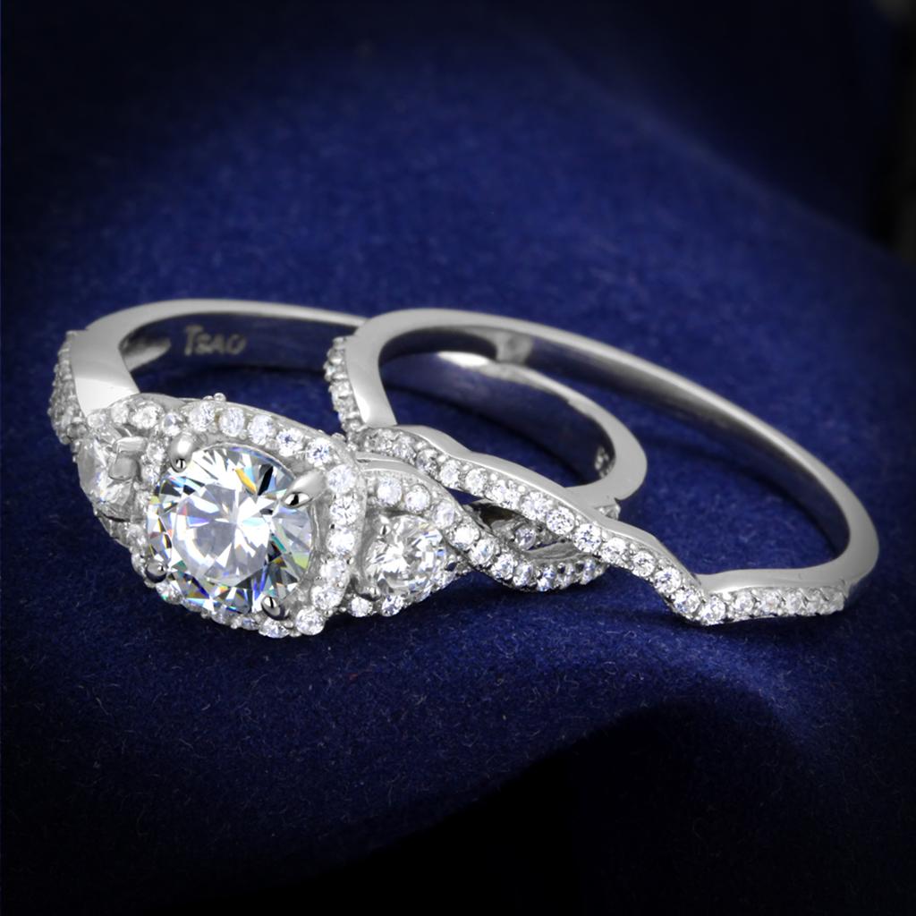JCE352-7 Rhodium 925 Sterling Silver Ring with AAA Grade CZ  in Clear-7