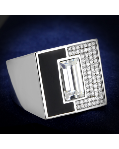 JCE388-11 Rhodium 925 Sterling Silver Ring with Top Grade Crystal  in Clear-11