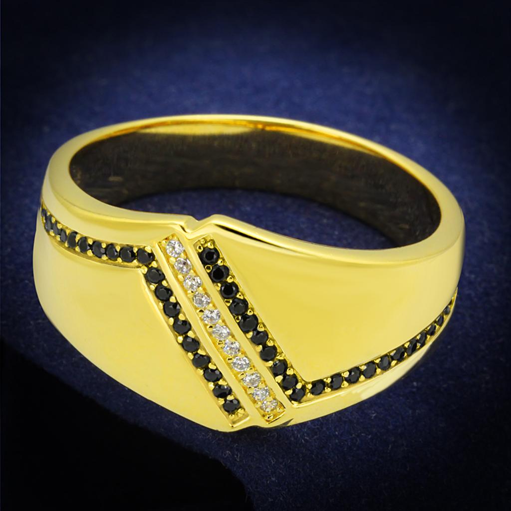 JCE413-11 Gold 925 Sterling Silver Ring with AAA Grade CZ  in Black Diamond-11