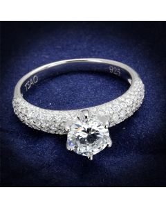 JCE521-8 Rhodium 925 Sterling Silver Ring with AAA Grade CZ  in Clear-8