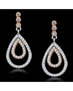 JCE548 Rose Gold + Rhodium 925 Sterling Silver Earrings with AAA Grade CZ  in Clear