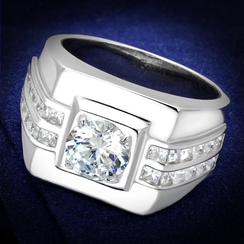 JCE553-10 Rhodium 925 Sterling Silver Ring with AAA Grade CZ  in Clear-10