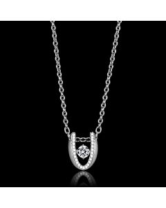 JCE572-18 Rhodium 925 Sterling Silver Necklace with AAA Grade CZ  in Clear-18"