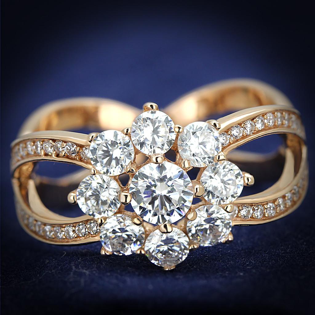 JCE586-7 Rose Gold 925 Sterling Silver Ring with AAA Grade CZ  in Clear-7