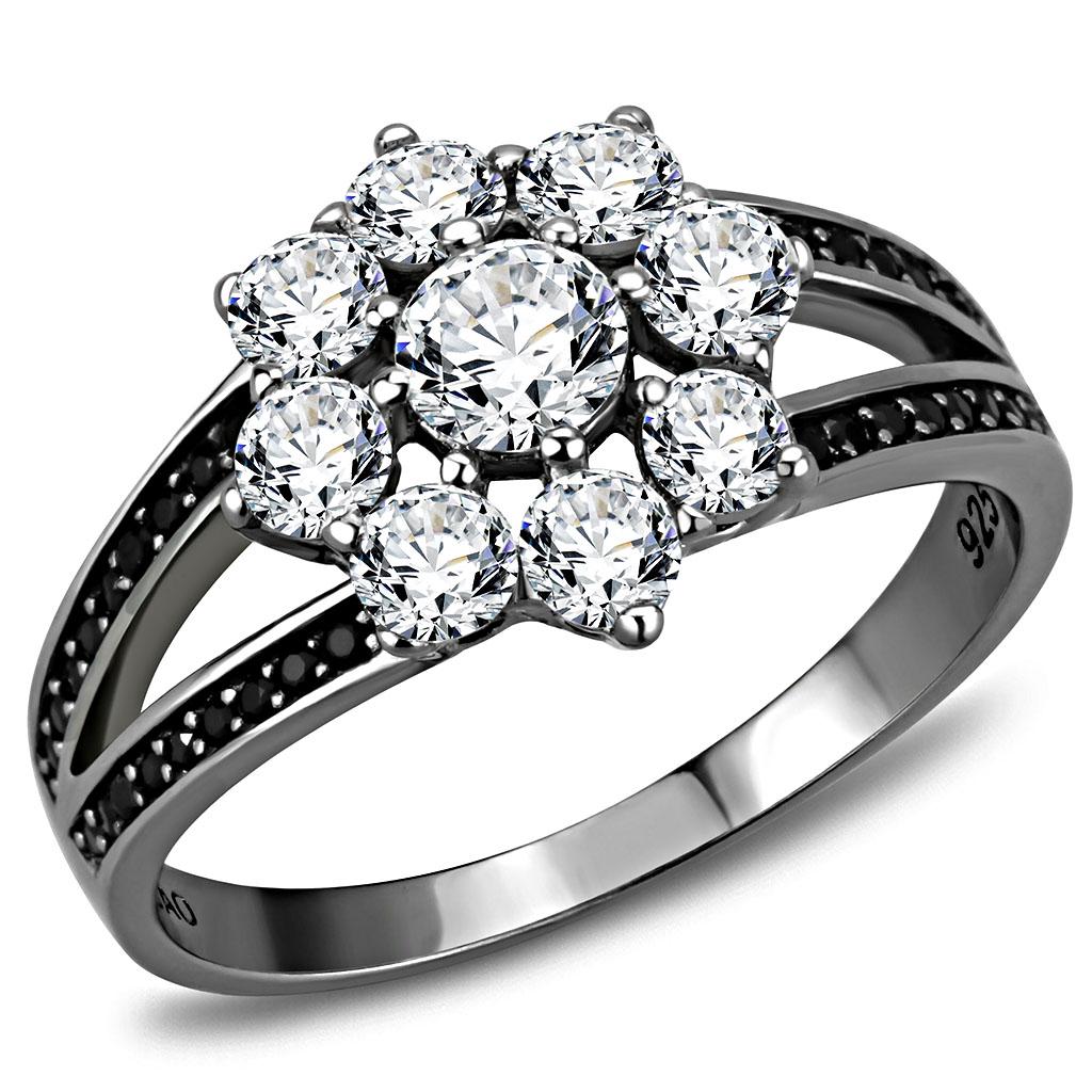 JCE611-8 Ruthenium 925 Sterling Silver Ring with AAA Grade CZ  in Clear-8