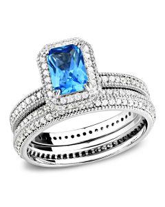 JCE615-7 Rhodium 925 Sterling Silver Ring with Synthetic Synthetic Glass in Sea Blue-7