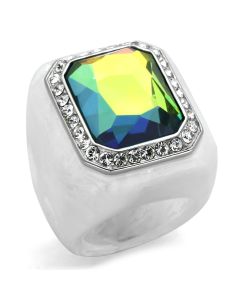JCE111-6 High polished (no plating) Stainless Steel Ring with Synthetic Synthetic Stone in Aquamarine AB-6
