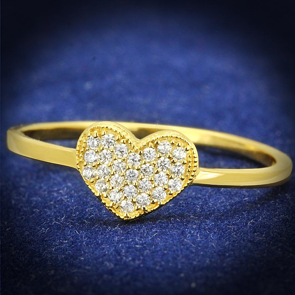 JCE596-7 Gold 925 Sterling Silver Ring with AAA Grade CZ  in Clear-7
